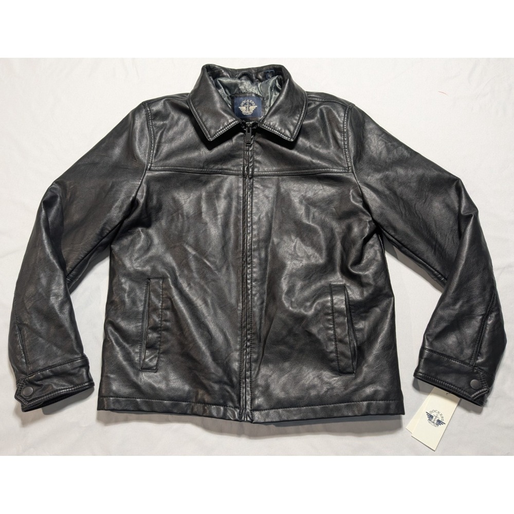 DOCKERS Black Vegan Faux Leather Jacket Men Medium Mid-Weight Quilted Lining NEW